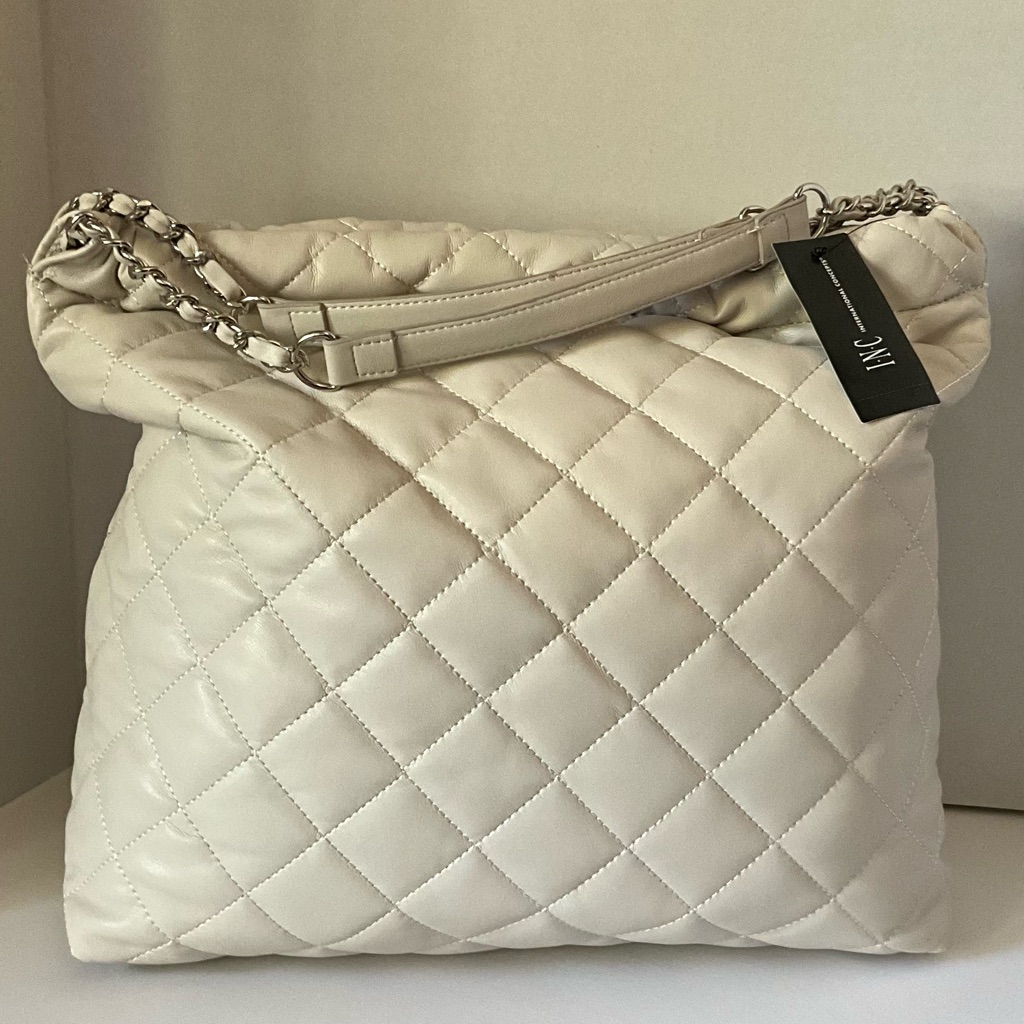Inc International Concepts Kyliee Quilted Faux Leather Large Shoulder Bag White